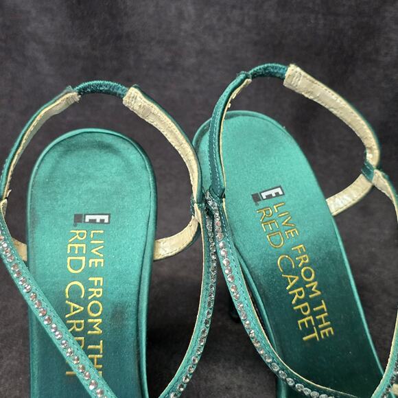 E! Live From The Red Carpet Emerald Green Rhinestone Strap Peep Toe High Heel - Picture 10 of 11